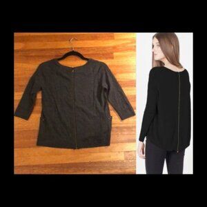 New Nordstrom Caslon merino wool back zip patch pocket relaxed knit sweater top